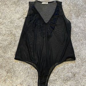 Mesh, fringe, black bodysuit